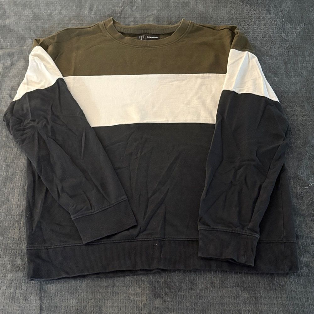 Original Use Olive and White Colorblock Crewneck